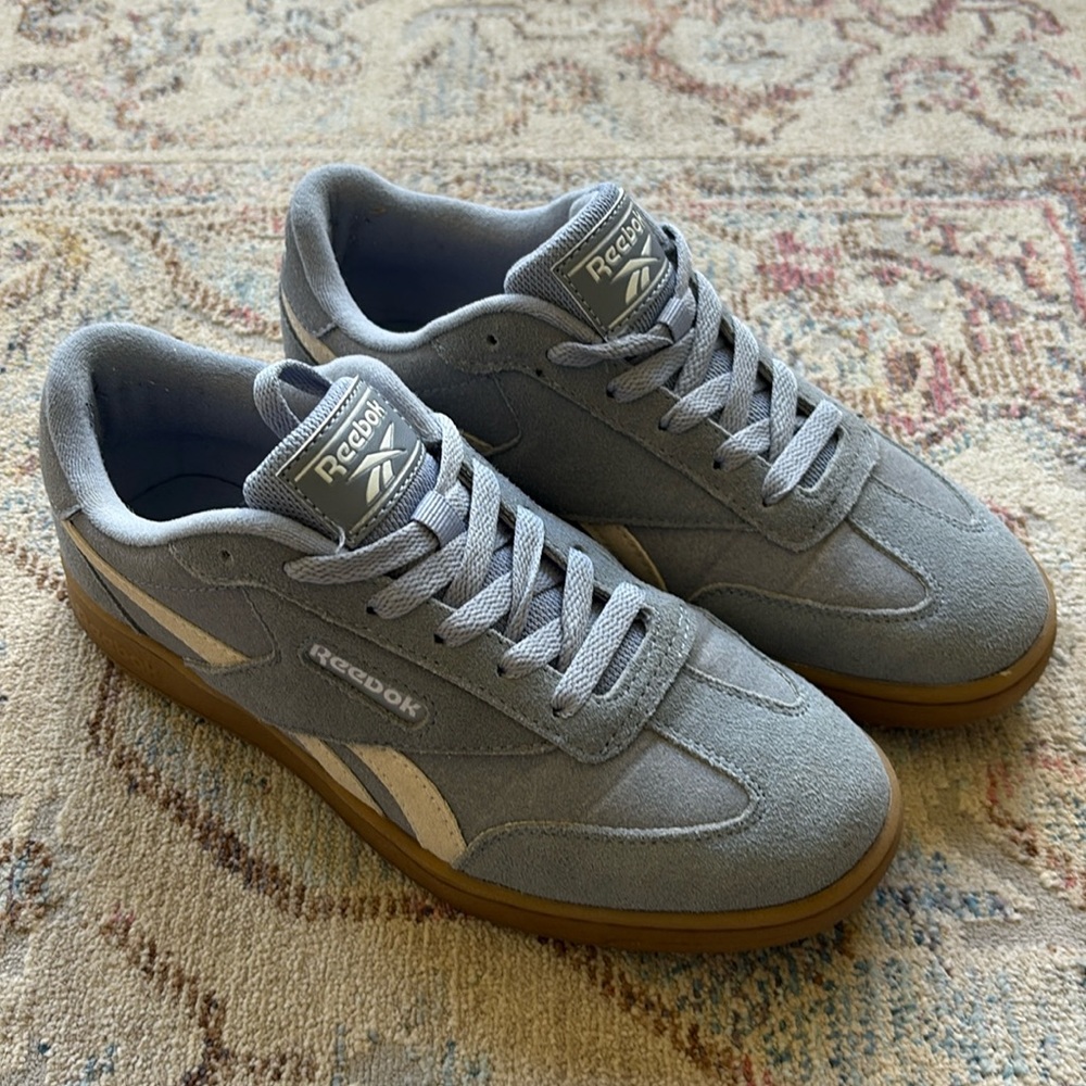 Like new baby blue suede Reebok sneakers